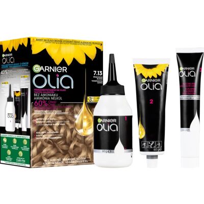Garnier Olia Big Kit coloration cheveux permanente teinte 7.13 Beige Dark Blond 1 pcs - Publicité Garnier Olia Big Kit coloration cheveux permanente teinte 7.13 Beige Dark Blond 1 pcs - Publicité