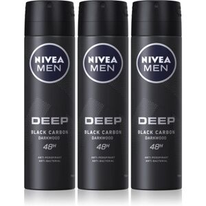 Nivea Men Deep Black Carbon Darkwood spray anti-transpirant 3 x 150 ml (conditionnement avantageux) pour homme