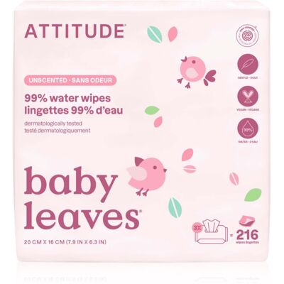 Attitude Baby Leaves Water Wipes lingettes sans parfum 3x72 pcs - Publicité Attitude Baby Leaves Water Wipes lingettes sans parfum 3x72 pcs - Publicité