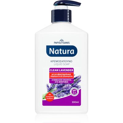 Savon liquide Lavande Natura de Papoutsanis - Pour usage quotidien - Publicité Savon liquide Lavande Natura de Papoutsanis - Pour usage quotidien - Publicité