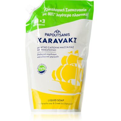 Savon liquide Karavaki à la camomille - Recharges 900ml - Publicité Savon liquide Karavaki à la camomille - Recharges 900ml - Publicité