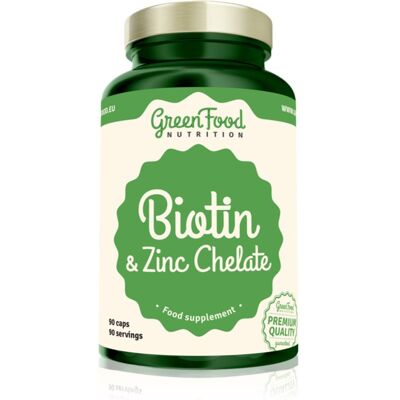 GreenFood Nutrition Biotin & Zinc Chelate capsules pour une peau et des cheveux en bonne santé 90 cps - Publicité GreenFood Nutrition Biotin & Zinc Chelate capsules pour une peau et des cheveux en bonne santé 90 cps - Publicité