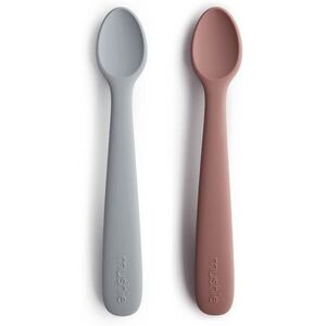 Mushie Lot de 2 cuillères bébé silicone Mauve / Gris - Couverts bébé