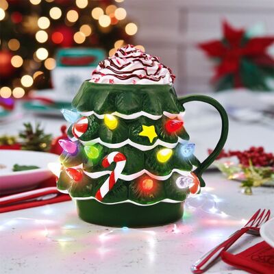 cadeauxfolies Mug sapin de Noël à LED - Publicité cadeauxfolies Mug sapin de Noël à LED - Publicité