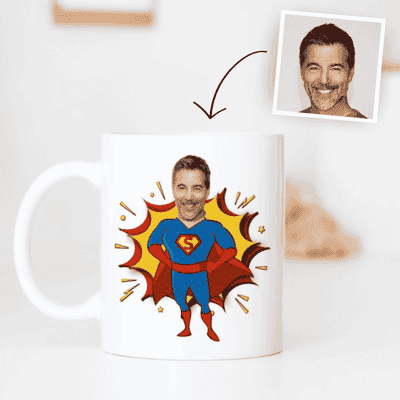 troppotogo Mug Super-Héros Personnalisé avec Visage - Cadeau en Céramique - Publicité troppotogo Mug Super-Héros Personnalisé avec Visage - Cadeau en Céramique - Publicité