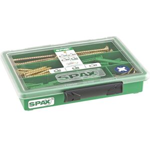 SPAX SPAX Assortiment petit, 130 unites, set de vis avec 4 dimensions + chevilles, 130 pieces, tete fraisee, empreinte cruciforme Z, YELLOX - 4000001992079