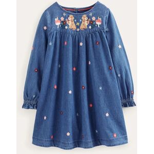 Robe tissée à logo brodé Fille Boden, Denim 3-4a - Publicité