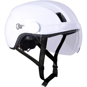 Casque velo route Safety Labs Blanc avec visiere et eclairage led i blanc