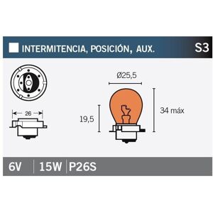 Ampoule Vicma S3 P26S 6V 15W Orange