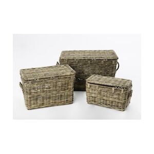 AMADEUS Set de 3 malles Kubu - Beige Rectangle Rotin Amadeus 60x25 cm