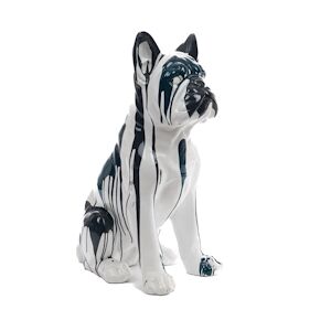 AMADEUS Bulldog Yuki assis trash blanc et bleu - Autre Résine Amadeus 34x52 cm