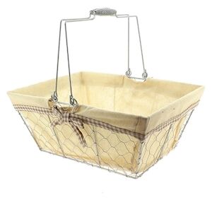 CREAPAK bocage panier rectangle metal grillage argent, double tissu ecru lisere vichy beige 38x28x16 cm - carton de 20