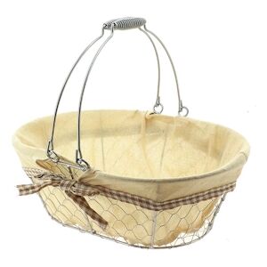 CREAPAK bocage panier ovale metal grillage argent, double tissu ecru lisere vichy beige 36x26x13 cm - carton de 28