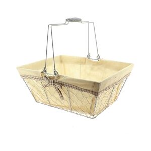 CREAPAK bocage panier rectangle métal grillagé argent, doublé tissu écru liseré vichy beige 38x28x16 cm - carton de 20