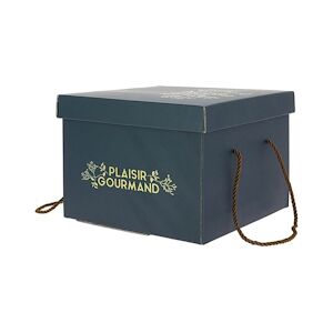 CREAPAK plaisir gourmand boite carton carrée pliable bleu foncé impression dorure or 27x27x20 cm - carton de 20