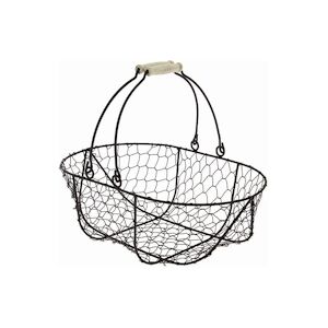 CREAPAK antic panier ovale métal grillagé noir, 37x25x13 cm - carton de 20