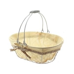 CREAPAK bocage panier ovale métal grillagé argent, doublé tissu écru liseré vichy beige 36x26x13 cm - carton de 28