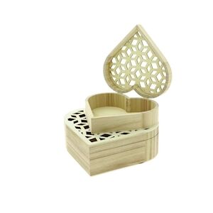 CREAPAK jeu de 2 boites cœur en bois naturel couvercle décor découpe laser -28x23x9/22.5x19x7 cm - carton de 10 jeux