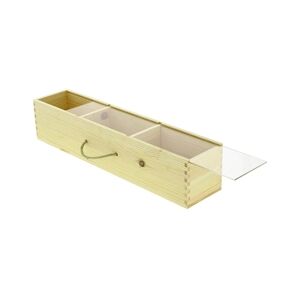 CREAPAK boite en pin naturel 3 cases + couvercle glissière plexi 50x10.5x10.5 cm - carton de 6