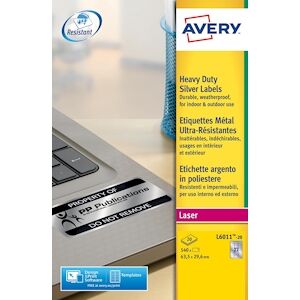 Zweckform AVERY Boîte de 540 étiquettes ultra résistante métalliques 63.5X29.6mm impression Laser L6011-20 - Publicité