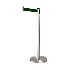 Poteau de balisage a sangle Guide 45 - chrome - vert  - 2 300 mm -