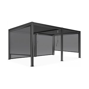 Oviala Business Pergola bioclimatique autoportée 3 x 6 m et 4 stores gris