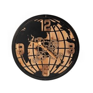 AMADEUS Horloge Monde 65cm - Noir Rond Métal Amadeus