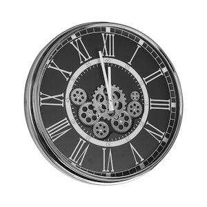 TABLE PASSION Horloge Gear 54 cm chromée fond noir - Rond Plastique Table Passion