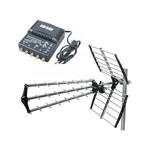 HDSAT Antenne Tnt Trinappe Gain 18db + Amplificateur Tnt 4 Sorties Usage Non Intensif Hdsat