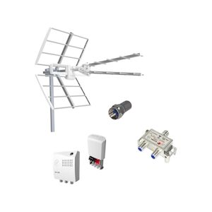 Fagor Eva 48 Antenne Tv Tnt Lte 5g Rateau + Kit Amplificateur De Mât + Alim 24v + Répartiteur Antenne + 1 Fiche Usage Non Intensif Fagor