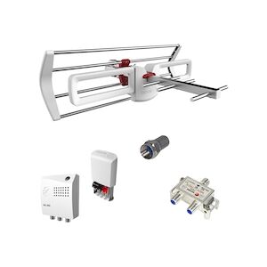 Fagor Antenne Rateau Tnt Mini Gain 12db Lte 5g + Kit Amplificateur De Mât + Alim 24v + Répartiteur Antenne + 1 Fiche Usage Non Intensif Fagor