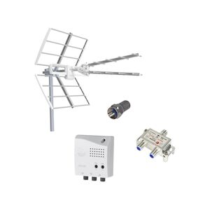 Fagor Eva 48 Antenne Tv Tnt Lte 5g Rateau + Amplificateur Tnt Intérieur 2 Sorties + Répartiteur Antenne + 1 Fiche Usage Non Intensif Fagor