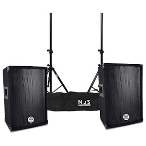 Paire d'enceintes Sono DJ BM SONIC BMS-08, Bass Reflex Trapézoïdal à 3 voies 8"/20cm - 2 x 300W - supports pieds et sacoche