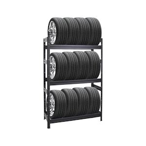 PROREGAL Étagère à pneus DINO, HxLxP 180x120x50cm, 3 niveaux, Charge max. 450kg, jusqu'à 12 pneus, Noir, Porte-Pneu, Rayonnage, Stockage