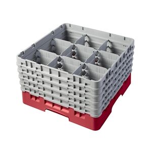 CAMBRO - 9S958-163 - Casiers de lavage 9 comp. - 14,8 cm Ø máx. - Haut max 25,8 cm - 50 x 50 x 30,8 cm - Rouge Rosé