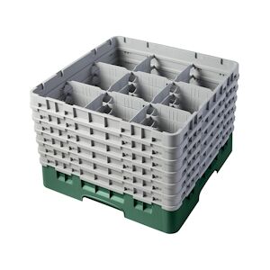 CAMBRO - 9S1114-119 - Casiers de lavage 9 comp. - 14,8 cm Ø máx. - Haut max 29,9 cm - 50 x 50 x 34,9 cm - Verde sherwood