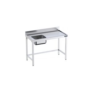 Distform Table de chef Inox avec bac à Gauche, bord anti ruissellement et renforts Gamme 700 Acier inoxydable1200x700 1000x70