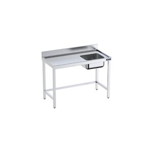 Distform Table de chef Inox avec bac à Droite, bord anti ruissellement et renforts Gamme 700 Acier inoxydable1400x700 1000x70