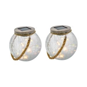 Lumijardin boules solaires en verre craquelé à poser poignée corde micro LED blanc chaud CRACK BALL CORD H13cm x2 Lumi jardin