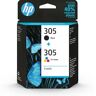 HP 305 Pack De 2 Cartouches Dencre Noire Et Trois Couleurs Authentiques 6zd17ae