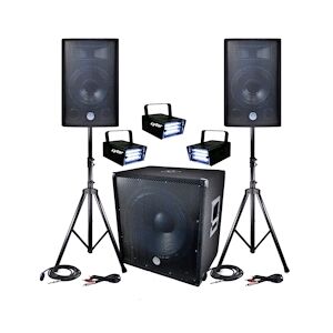 BM Sonic PACK Sonorisation DJ PA BMS-1812 2400W SUB 46cm - 2 HP 30cm + Câbles + 3 Mini LEDSTROBES LytOr