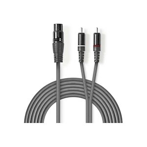 Nedis Câble Audio Xlr Xlr Femelle à 3 Broches - 2x Rca Mâles 3,0 M Gris Usage Non Intensif Nedis