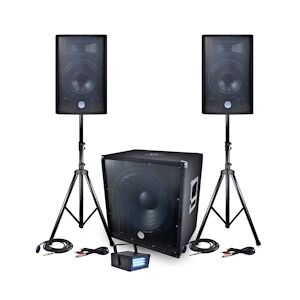 BM Sonic PACK Sono BMS-1812 2400W SUB 46cm - 2 enceintes 30cm + Câbles + Mini LEDSTROBE LytOr