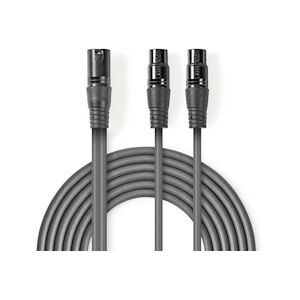 Nedis Câble Audio Xlr Symétrique Xlr Mâle à 3 Broches - 2x Xlr Femelles à 3 Broches 1,5 M Gris Usage Non Intensif Nedis