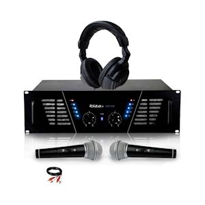 Ibiza Sound Amplificateur sono Dj 2 x 600W Max IBIZA SOUND AMP-800 + Casque Audio + 2 MICROS et Câble RCA de liaison