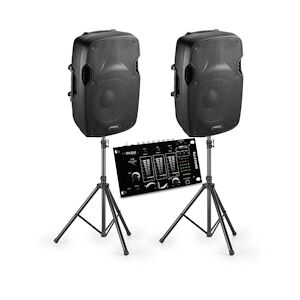 Ibiza Sound Lot de 2 enceintes actives XTK 8A 2 x 200W + Table de mixage + Pieds