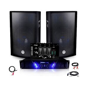 Ibiza Sound Pack Sono Ampli AMP-300 + HP BMS-12 de 2x600W Table de mix + Câblages