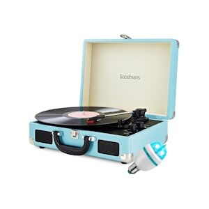 Goodmans Tourne Disque GOODMANS Retro Bluetooth BLEU - 33/45/78 - finition cuir - Haut parleurs stéreo intégrés + Diams LED