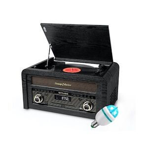 Platine vinyle Muse MT-115W, Micro-Chaîne Radio FM, Stéréo Puissance 20W - 33/45/78 tours, CD, Ampoule DIAMS LED