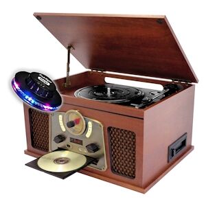 Chaîne Hifi INOVALLEY RETRO10E-BTH-N vinyle avec Fonction encoding, Bluetooth, CD, K7 Audio, FM, USB, Jeu de lumiere OVNI LED